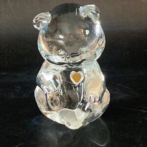 Vintage Fenton April Diamond Birthstone Art Glass Heart Bear Figure Paperweight